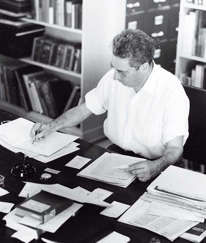 J.I. Rodale working at his desk in the 40s